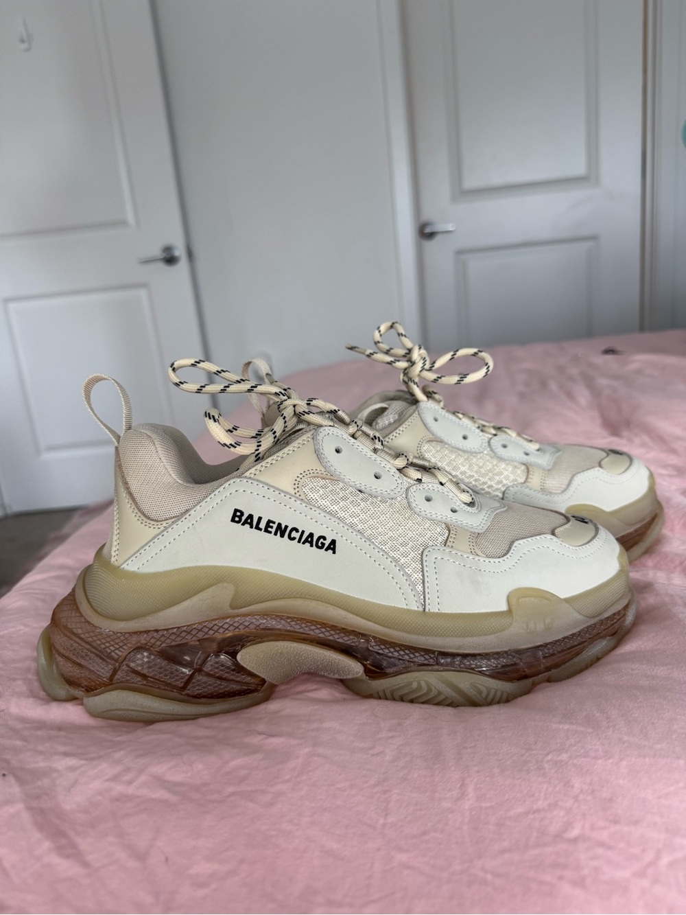 Balenciaga Women's Chunky Cream Beige and Brown Triple S Sneakers
